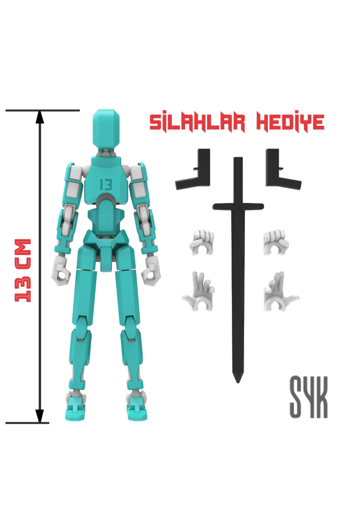 Robot 13 Dummy Turquoise White All Joints Moving Action Figure Toy