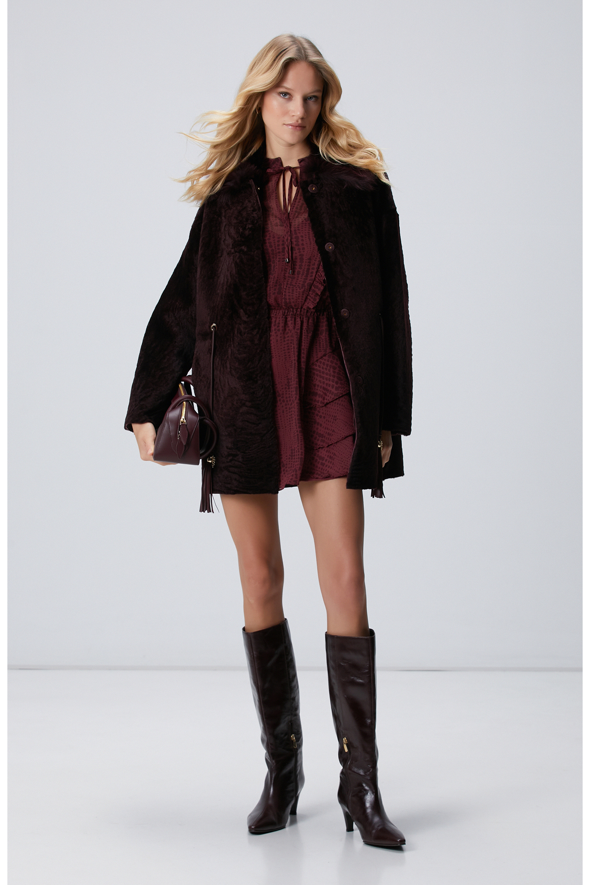 Network  Bordo Desenli Mini Elbise - Görsel 5