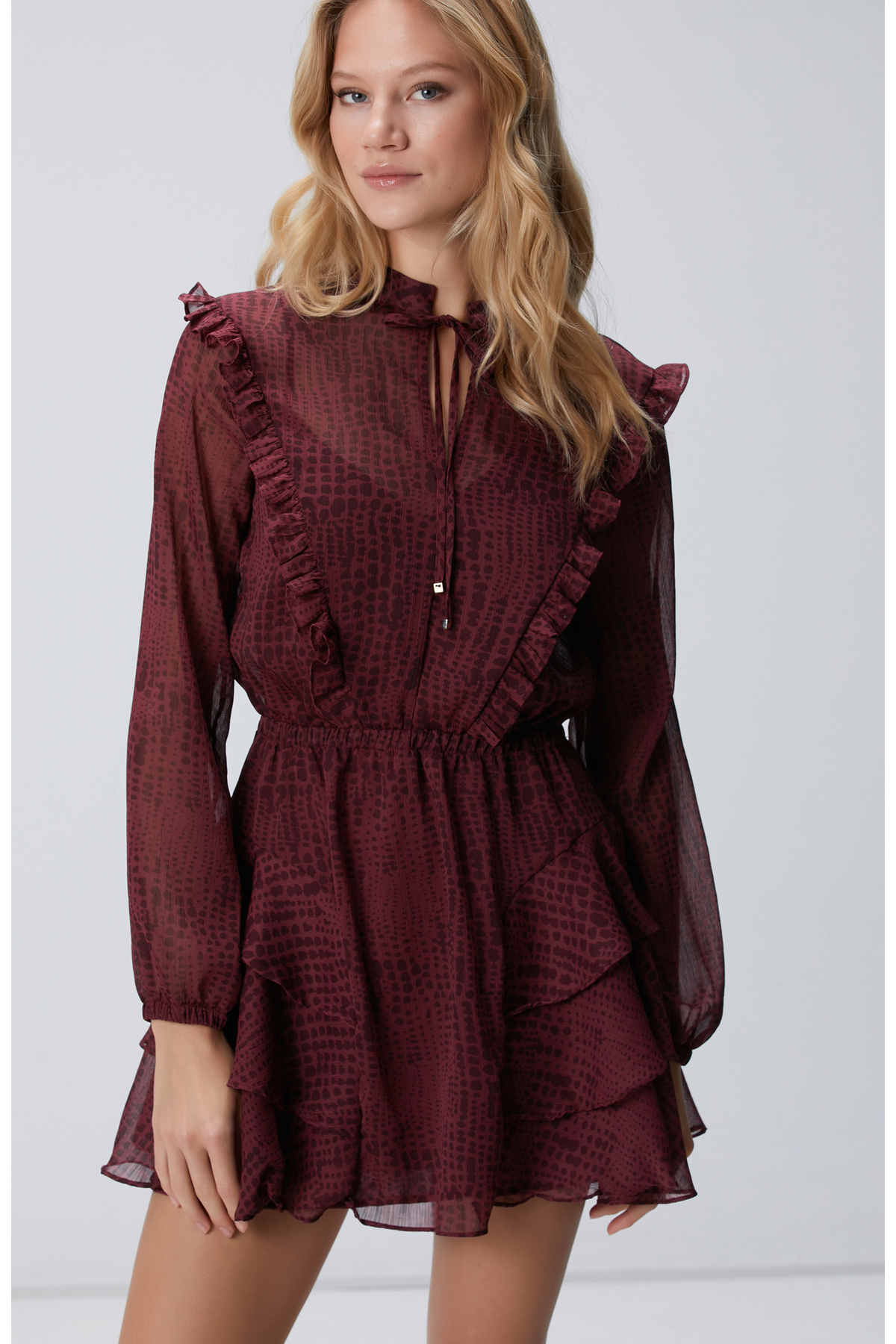 Network  Bordo Desenli Mini Elbise - Görsel 4