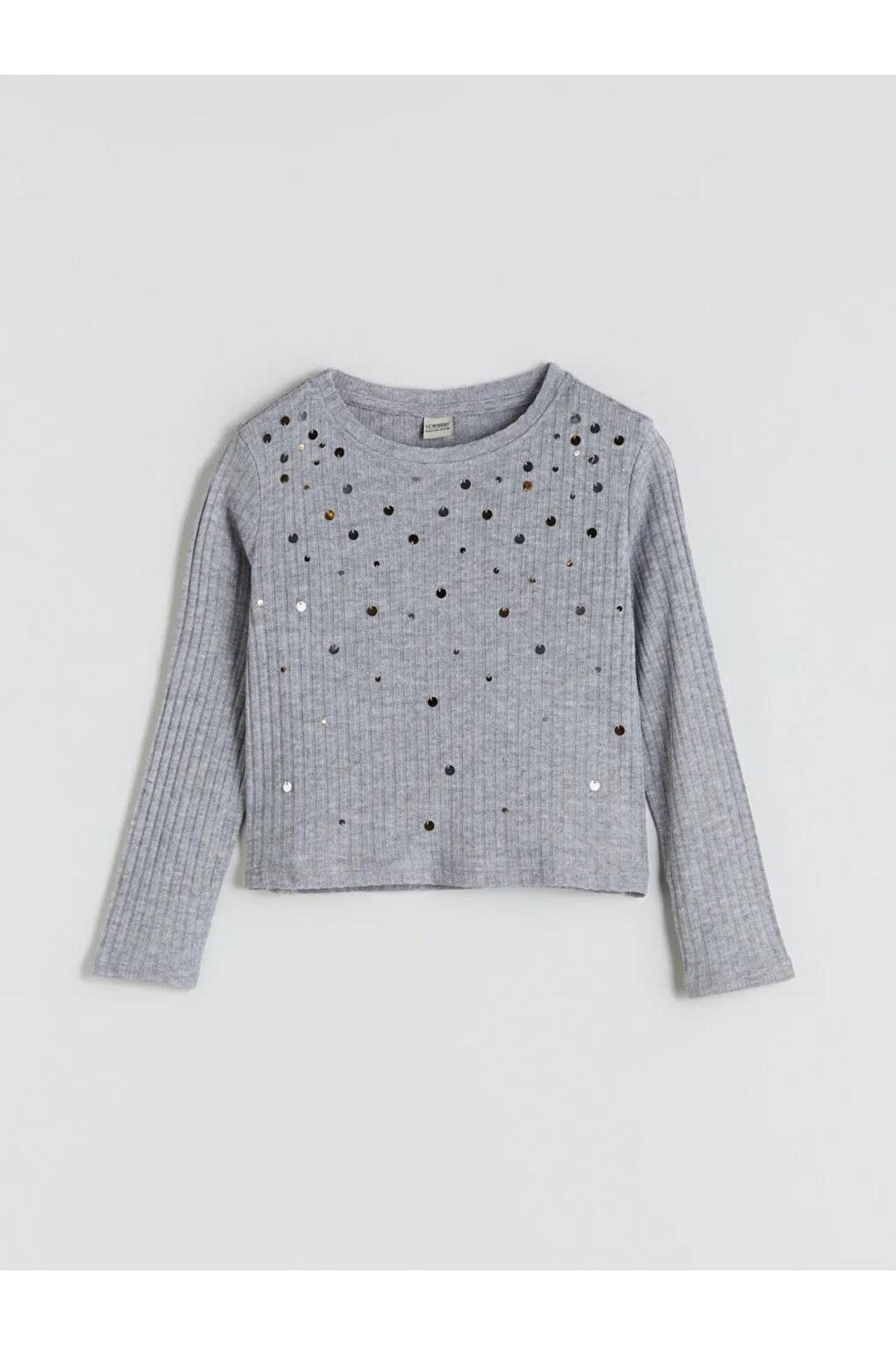 ال سی وایکیکی تی‌شرت دخترانه پولک‌دوزی شده یقه گرد (W5)