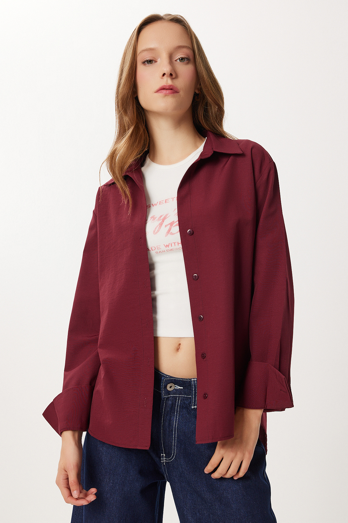 Lovelyİstanbul  Basic Dokuma Gömlek LUB0299 BORDO