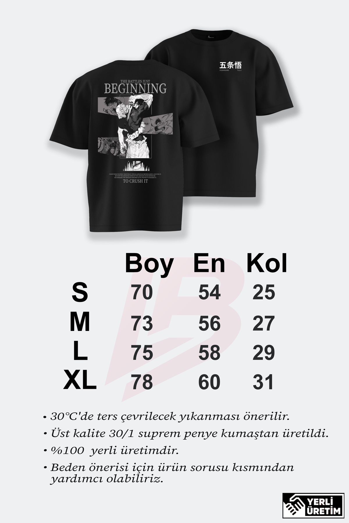 Liber  Toji Fushiguro - %100 Pamuk Siyah Oversize Tshirt - Görsel 4