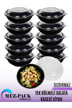 MEZ-PACK TEK BÖLMELİ YUVARLAK SALATA KASESİ GIDA KABI SIZDIRMAZ 10 ADET KAP K...