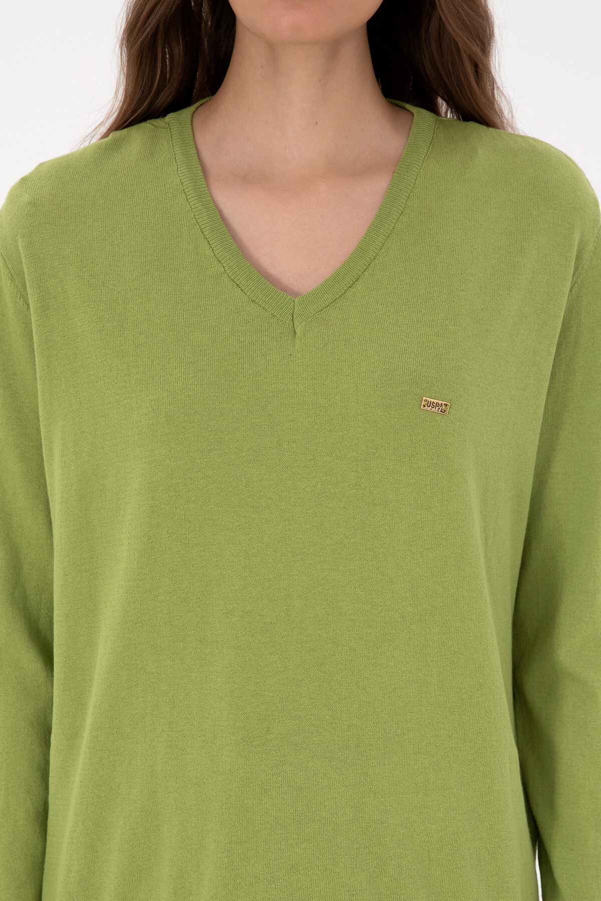 U.S. Polo Assn.  Kadın Fıstık V Yaka Basic Kazak 50313598-VR087 - Görsel 6