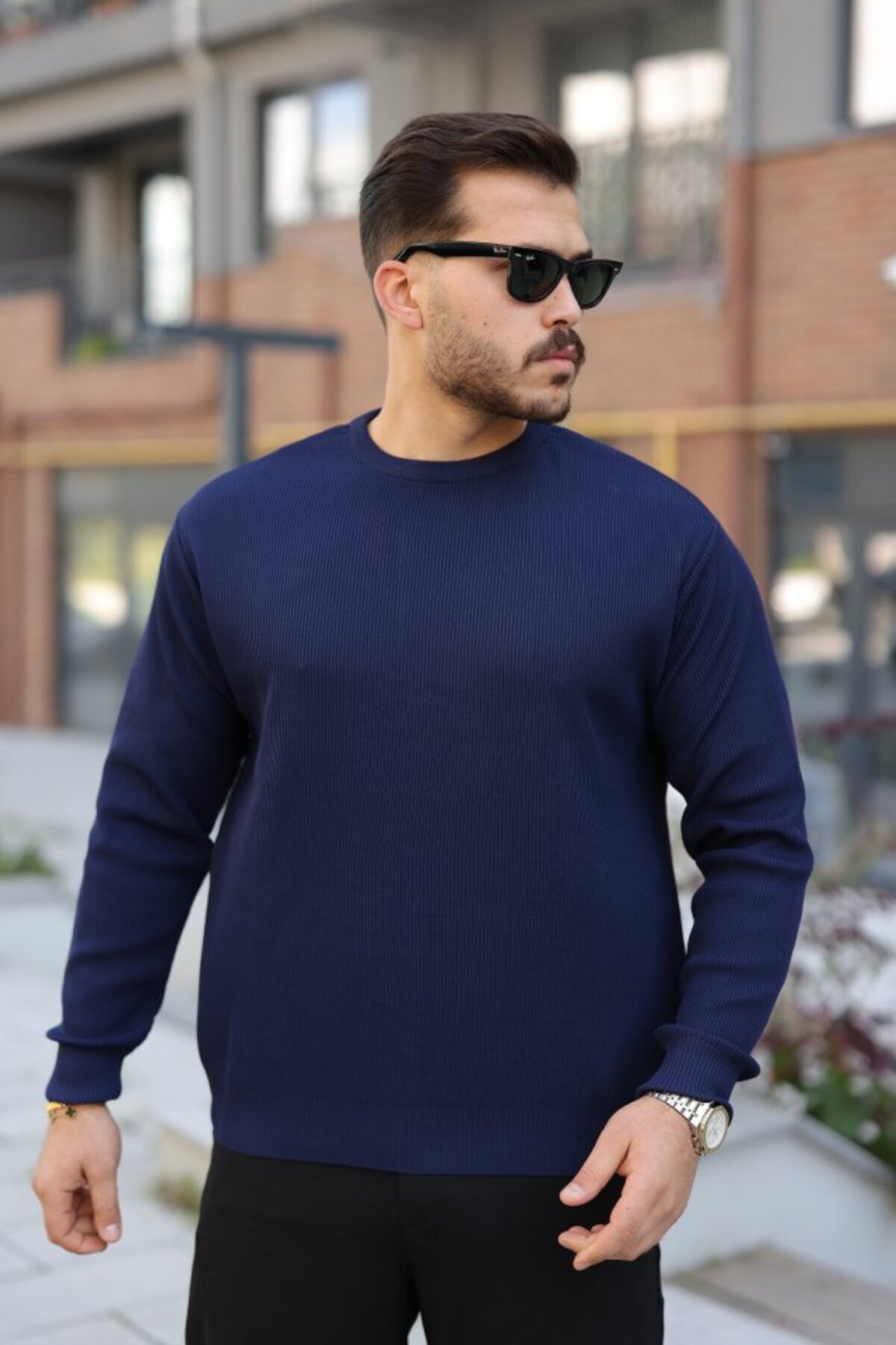 DUOF Erkek Selanik Örme Bisiklet Yaka Triko