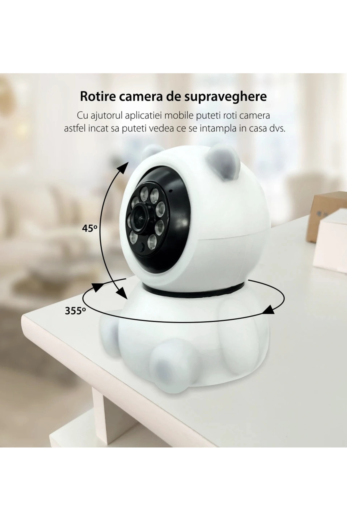 yollayenilensin Panda Görünümlü WiFi 360° Hareketli Akıllı Güvenlik Kamerası – Duvar Montaj Uyumlu, Sesli, Bebek Oda fotoğrafı 3 (önizleme)