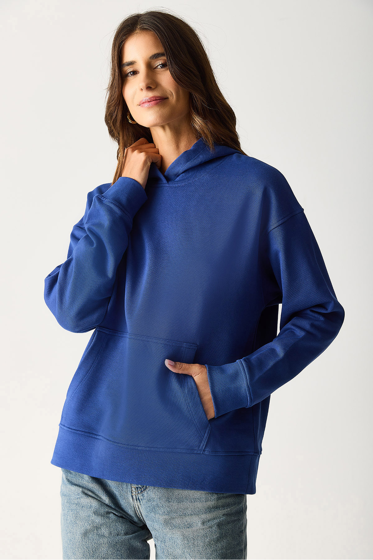 VENA  Kadın Kapüşonlu Basic Hoodie Sweatshirt %100 Pamuk - Navy - Görsel 3