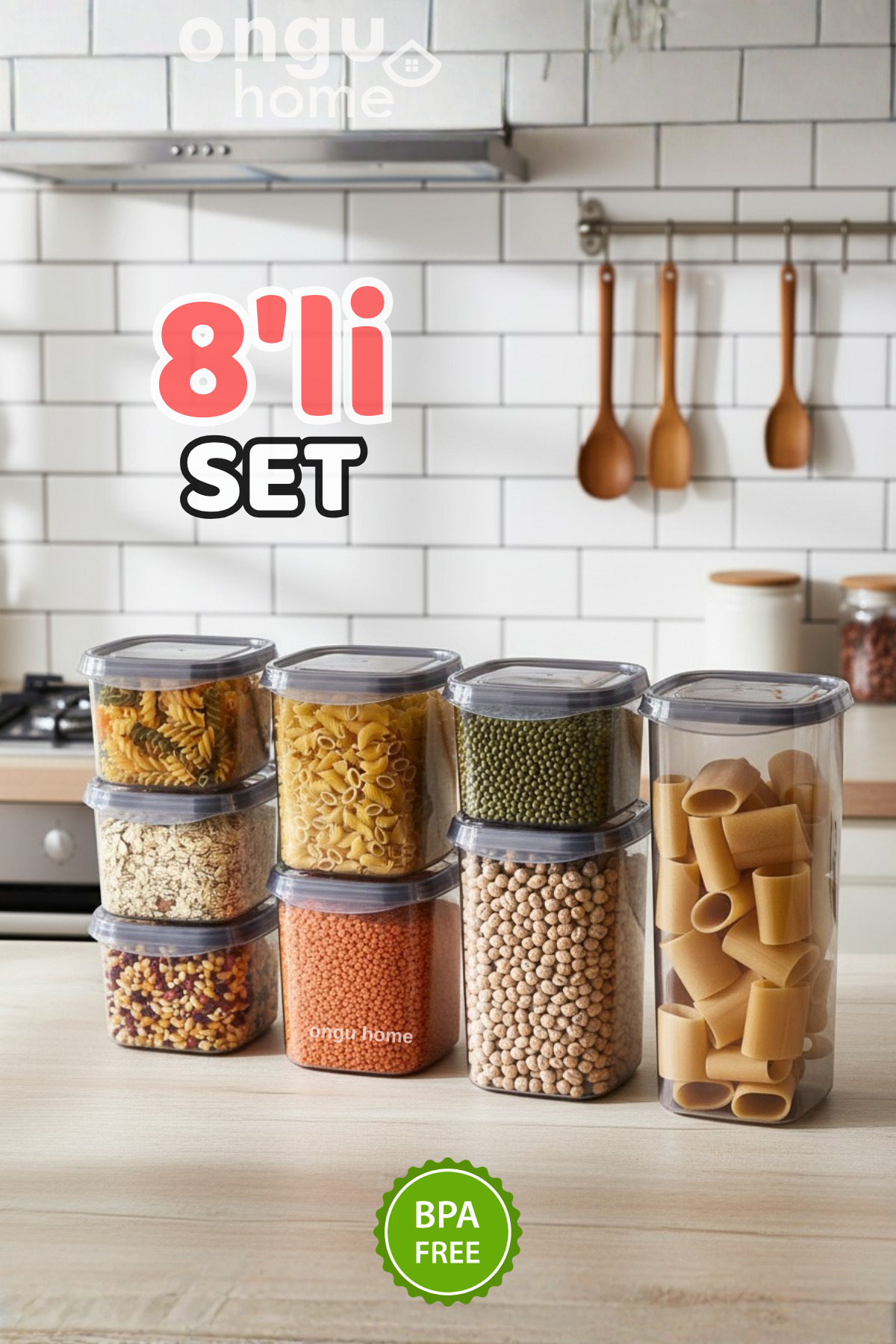 ongu home 8'li Saklama Kabı Seti Bakliyat Saklama Erzak Saklama