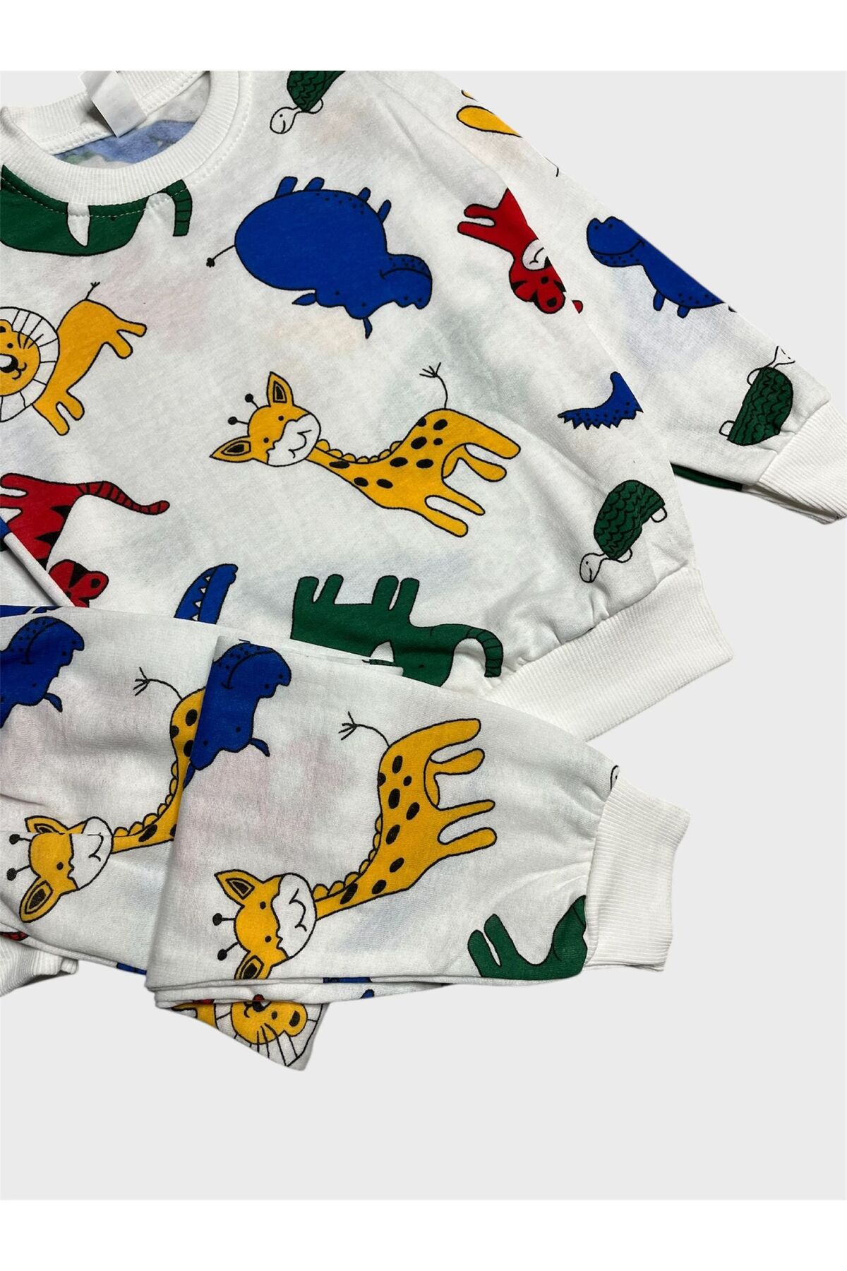 ALİŞ KİDS Erkek Çocuk Pamuklu Şardonlu Beyaz Safari Desenli Uzun Kollu Kışlık Pijama Takımı fotoğrafı 4 (önizleme)