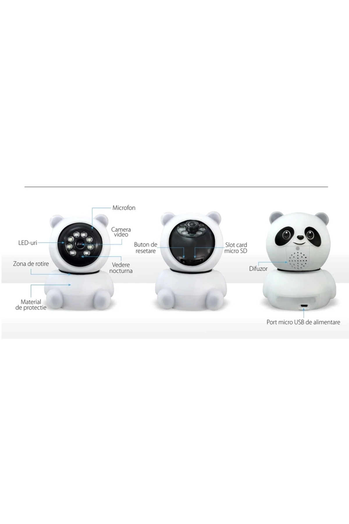yollayenilensin Panda Görünümlü WiFi 360° Hareketli Akıllı Güvenlik Kamerası – Duvar Montaj Uyumlu, Sesli, Bebek Oda fotoğrafı 6 (önizleme)