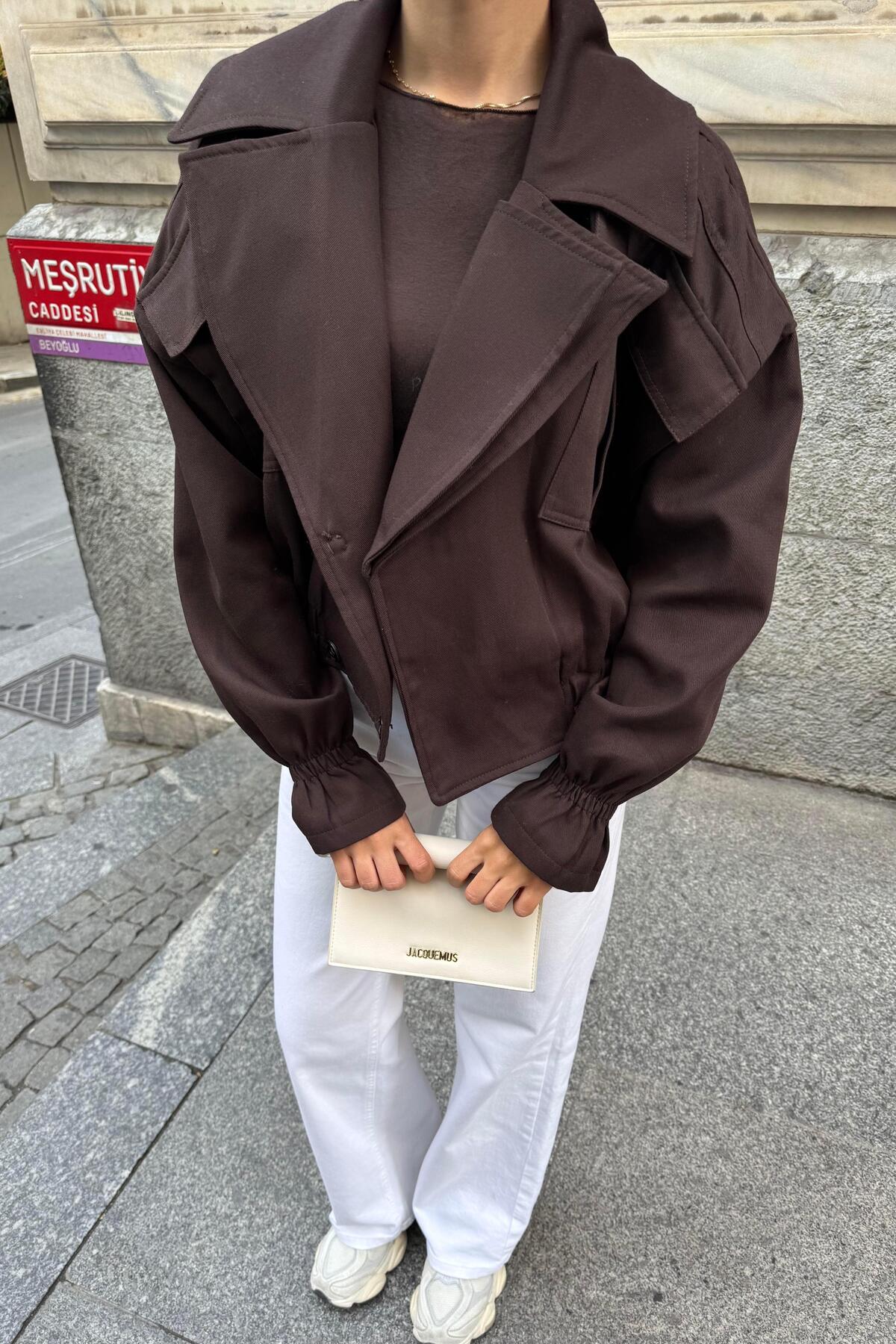 Nazliye  Acı Kahve Bomber Ceket - Görsel 4