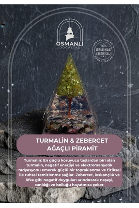 OSMANLI DOĞAL TAŞ Sertifikalı Turmalin & Zebercet Ağaçlı Piramit