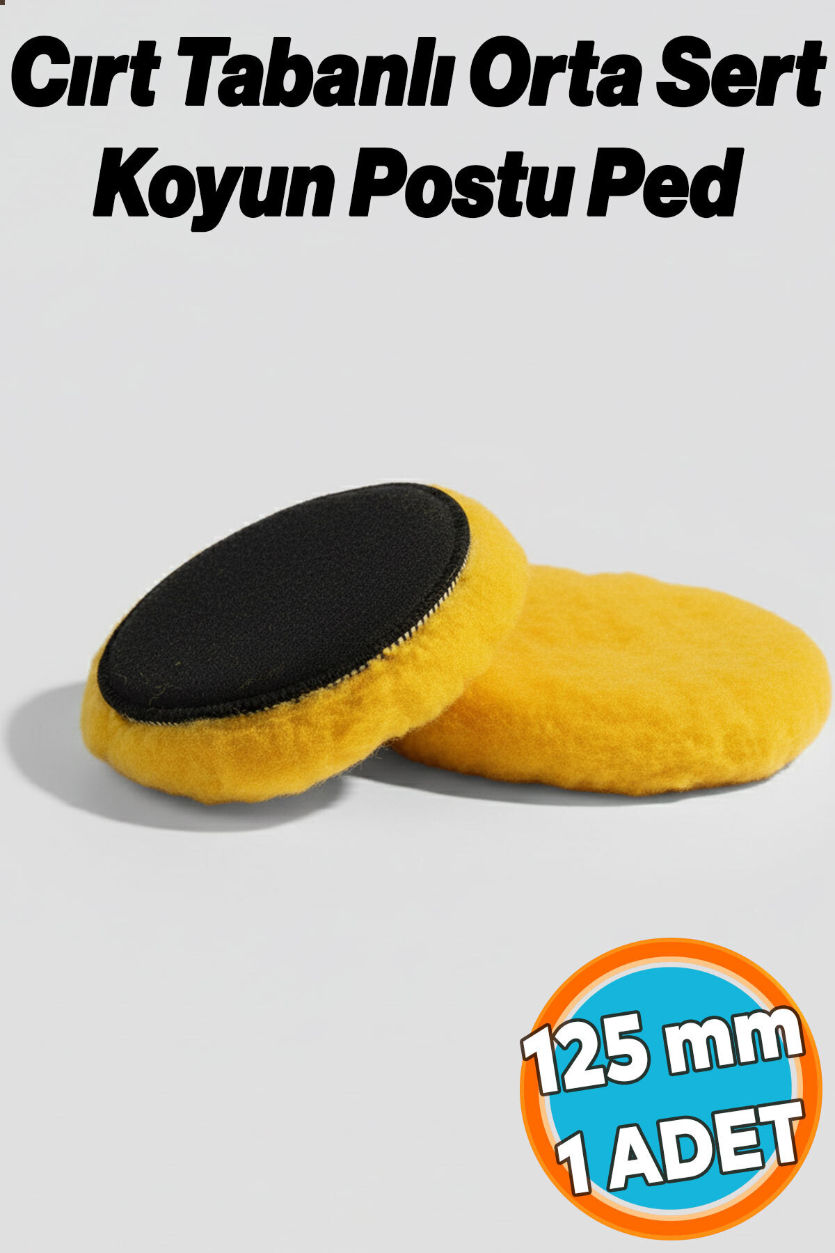 NZB (1 Adet) Orta Sert Koyun Kuzu Postu Pedi Ø 125 mm Pasta Cila Polisaj Cırt Tabanlı Yün Sarı Renk