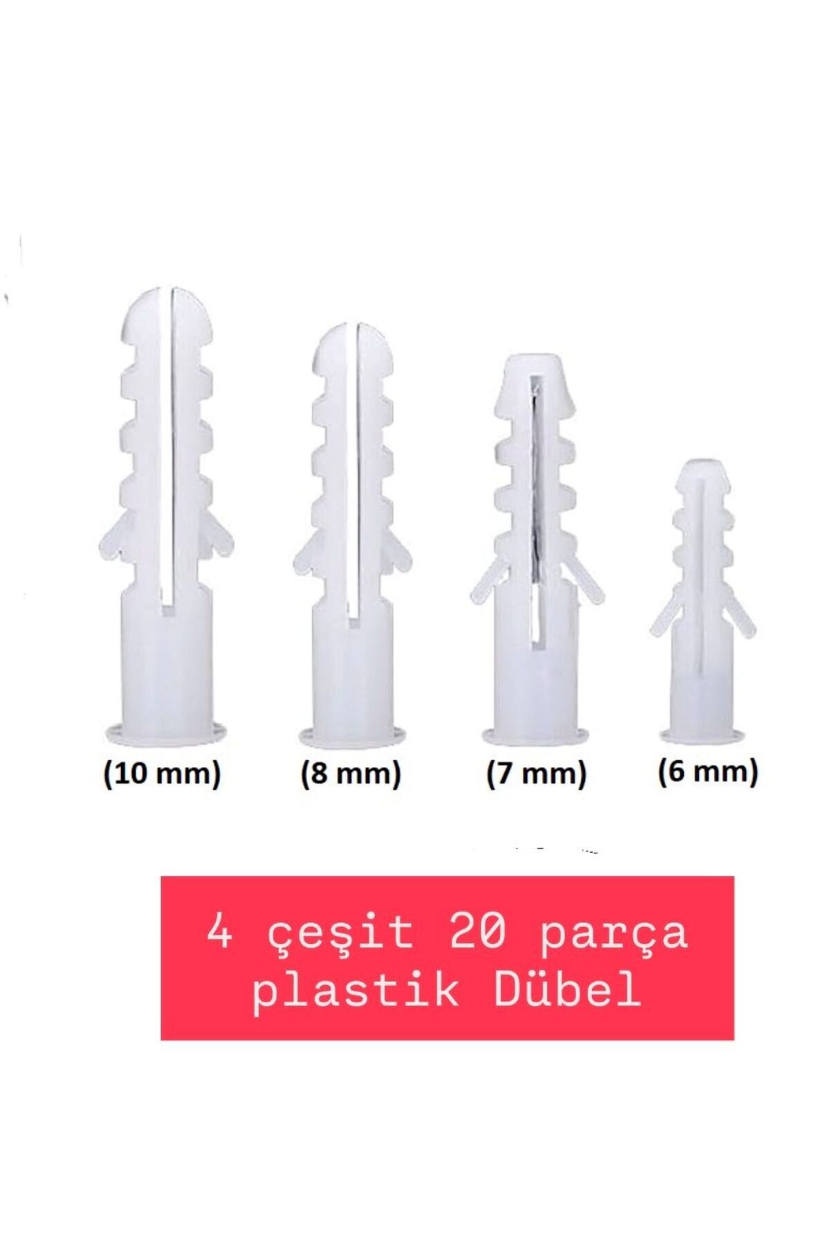 Becenhouse 4 Çeşit 20 Parça Plastik Dübel (Duvar,Ahşap gibi Sert Yüzeylere Vida Montajı İçin )