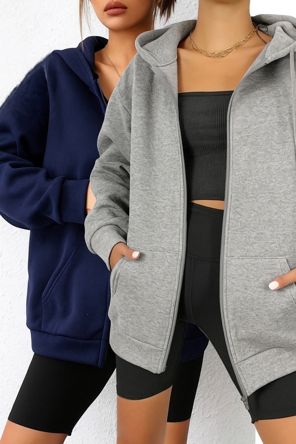 BYMEER 2’Li Fermuarlı Hırka Sweatshirt Lacivert Gri — سرمه‌ای SANT-HIRKALAR