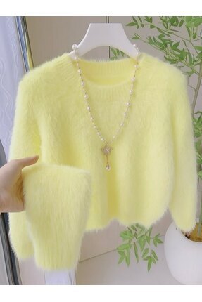 mahira collection KADIN PELUŞ BİSİKLET YAKA UZUN TÜYLÜ YUMOŞ TRİKO KAZAK