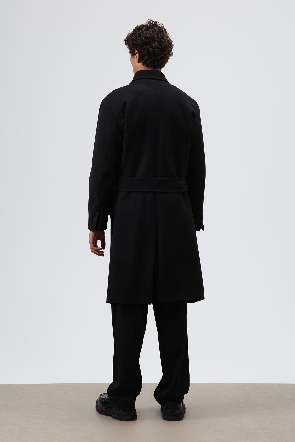 Oversize Kruvaze Kaşe Kaban Siyah — مشکی V50-16 — تصویر 6 از 7