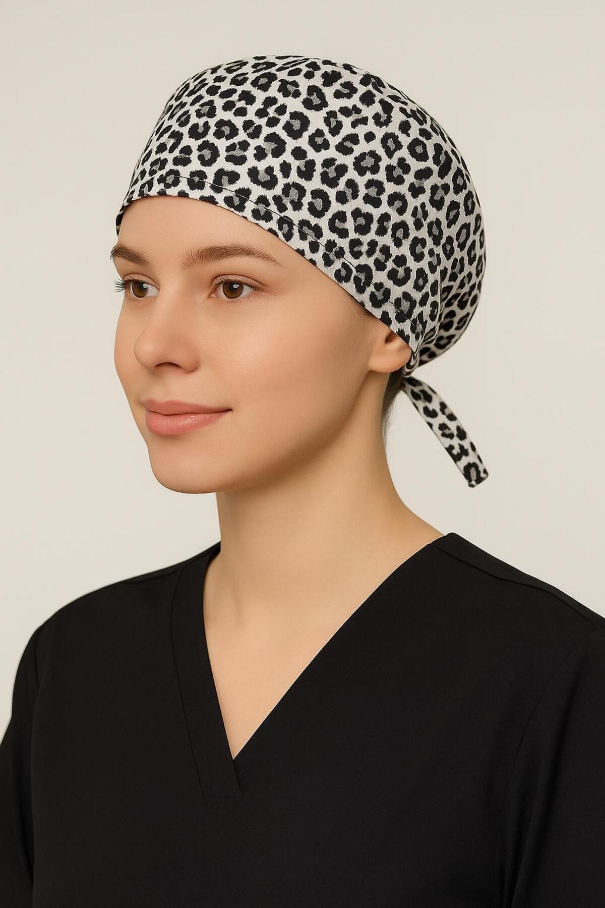 GTB BUTİK Leopar Desenli Hemşire Bonesi Unisex Cerrahi Bone