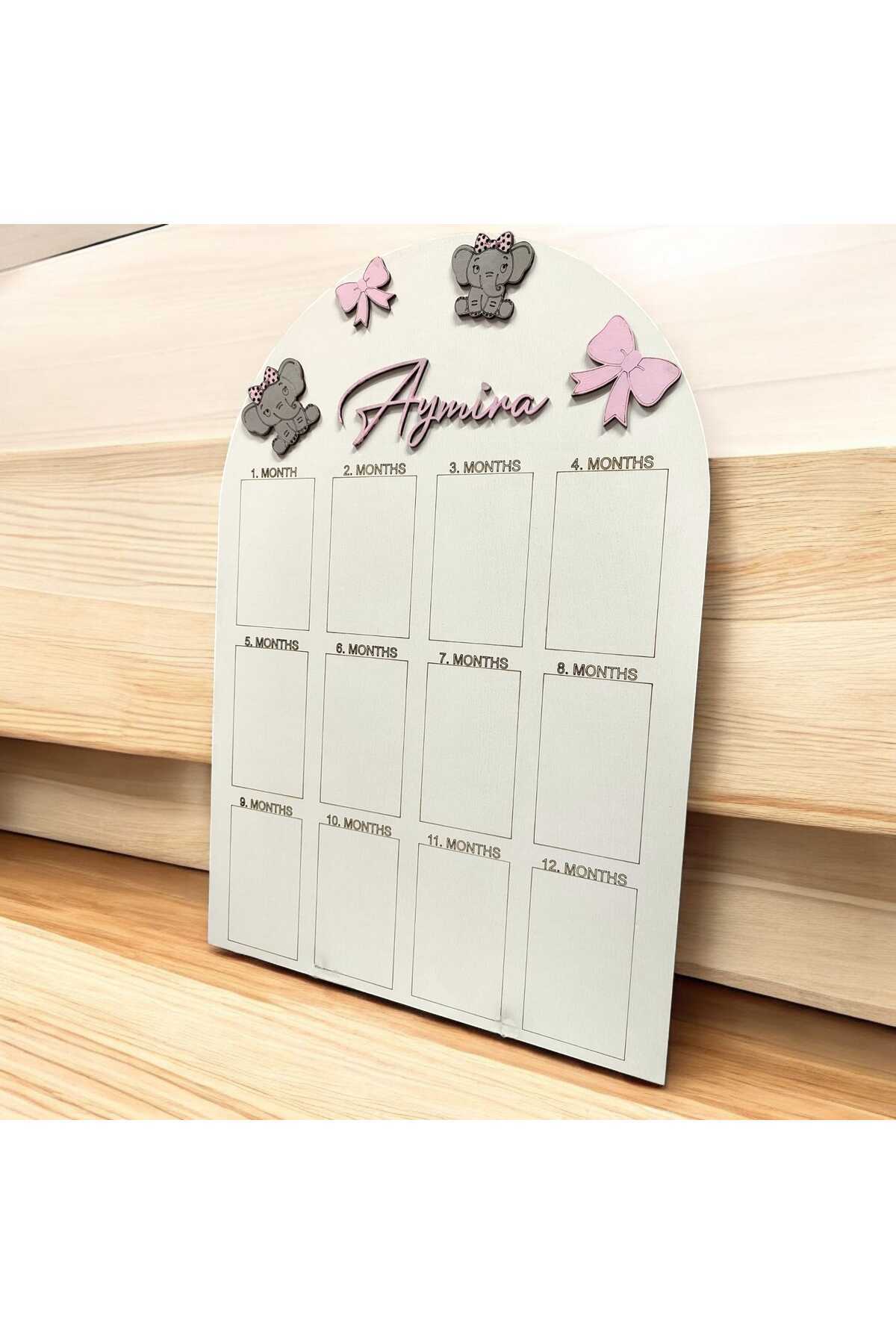 AYIŞIĞI DESİNG İsme Özel Fil temalı Ahşap İlk Yıl Fotoğraf Anı Panosu 12 Aylık bebek hatırası doğum günü panosu fotoğrafı 2 (önizleme)