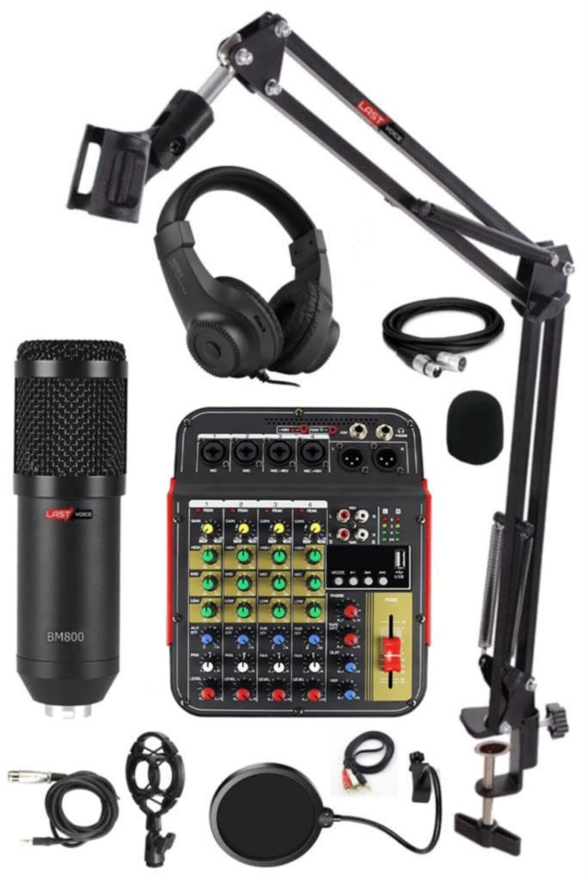 Hype Store Lastvoice Rec Paket-2 BM800 Mikrofon Phantomlu Mikser Kulaklık Stand Filtre Set
