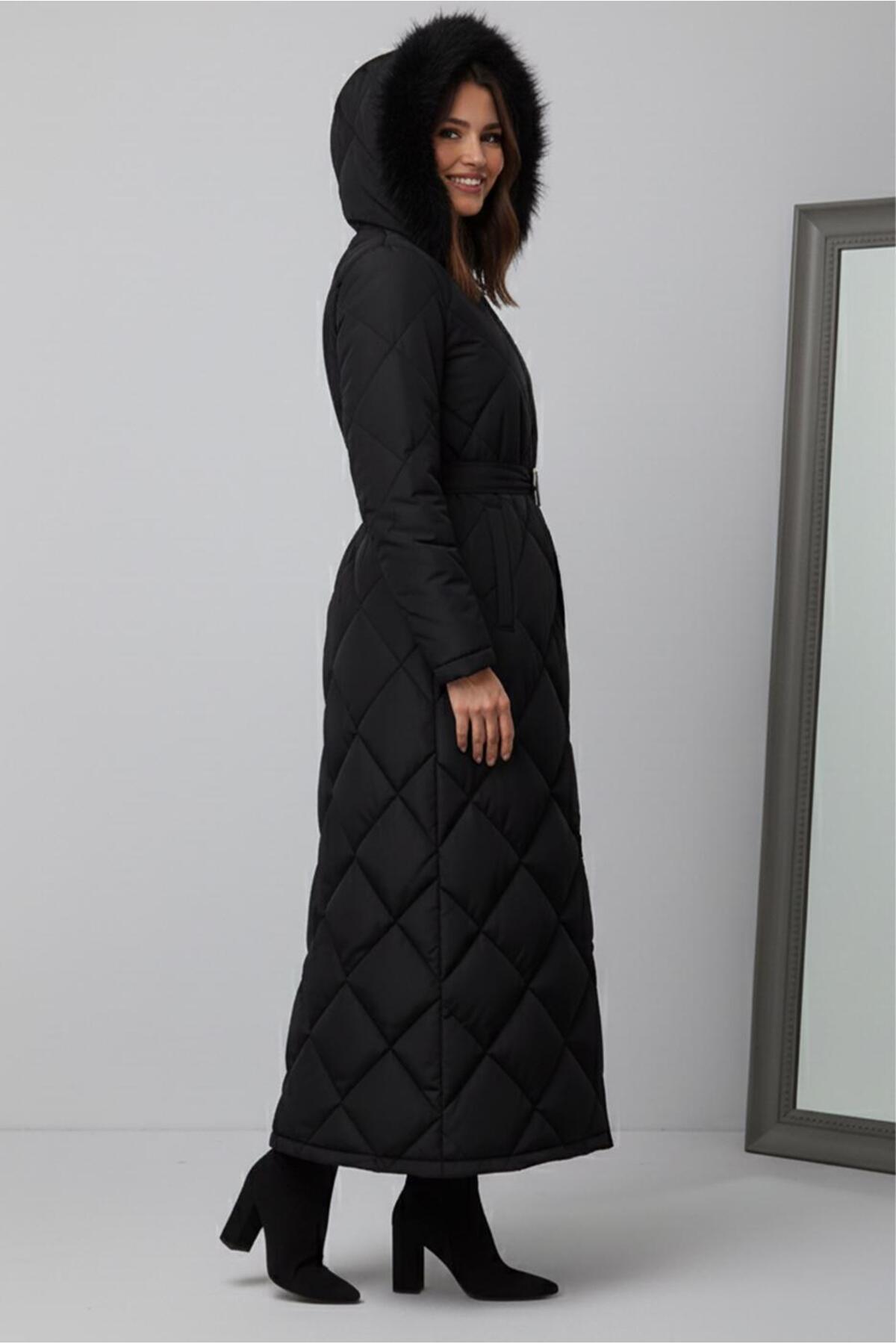 TRENDTESETTÜR  KADIN SİYAH KEMERLİ MANTO T 3519 - Görsel 2