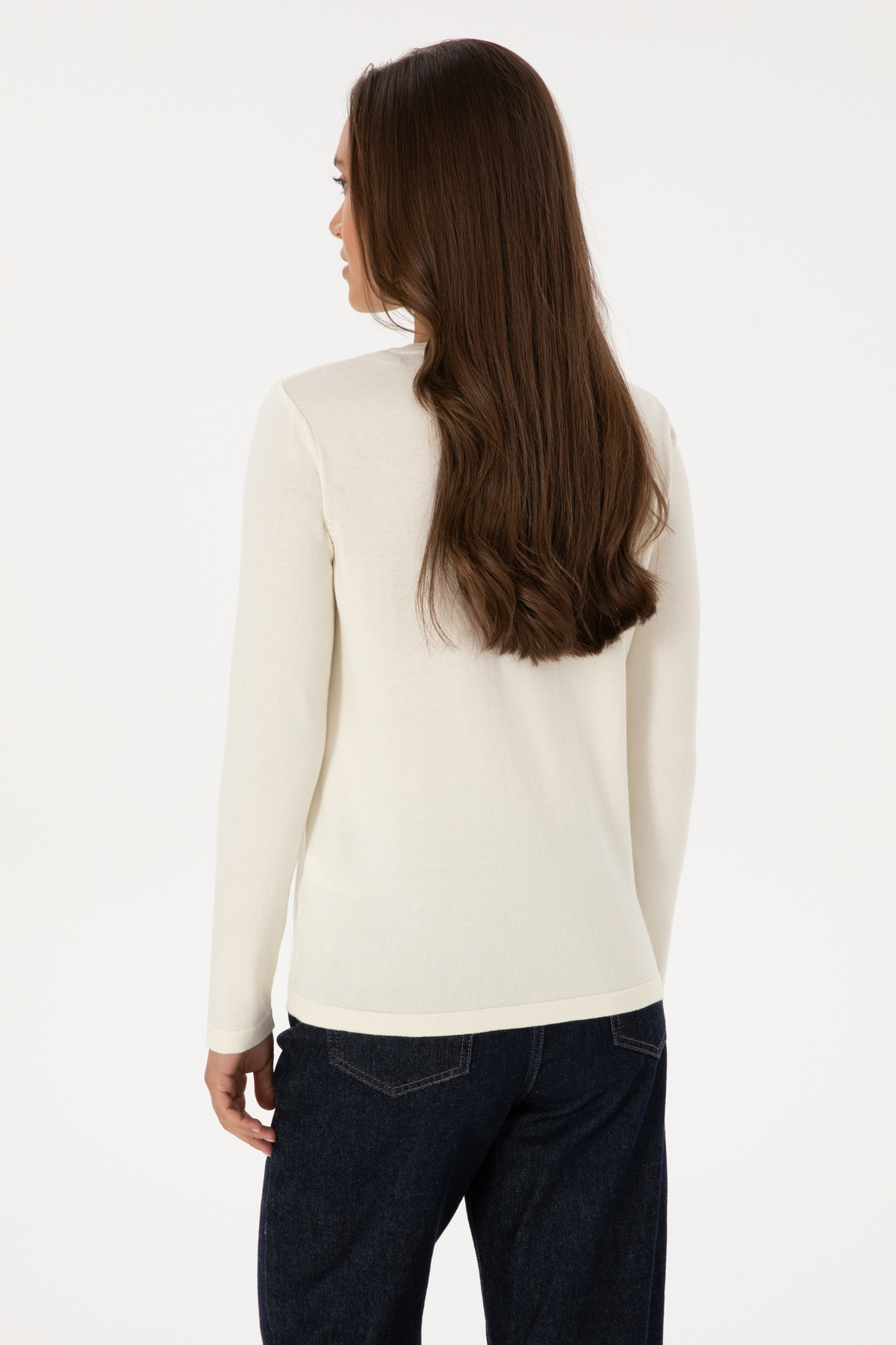 U.S. Polo Assn.  Kadın Krem Basic Triko Hırka 50307737-VR256 - Görsel 5