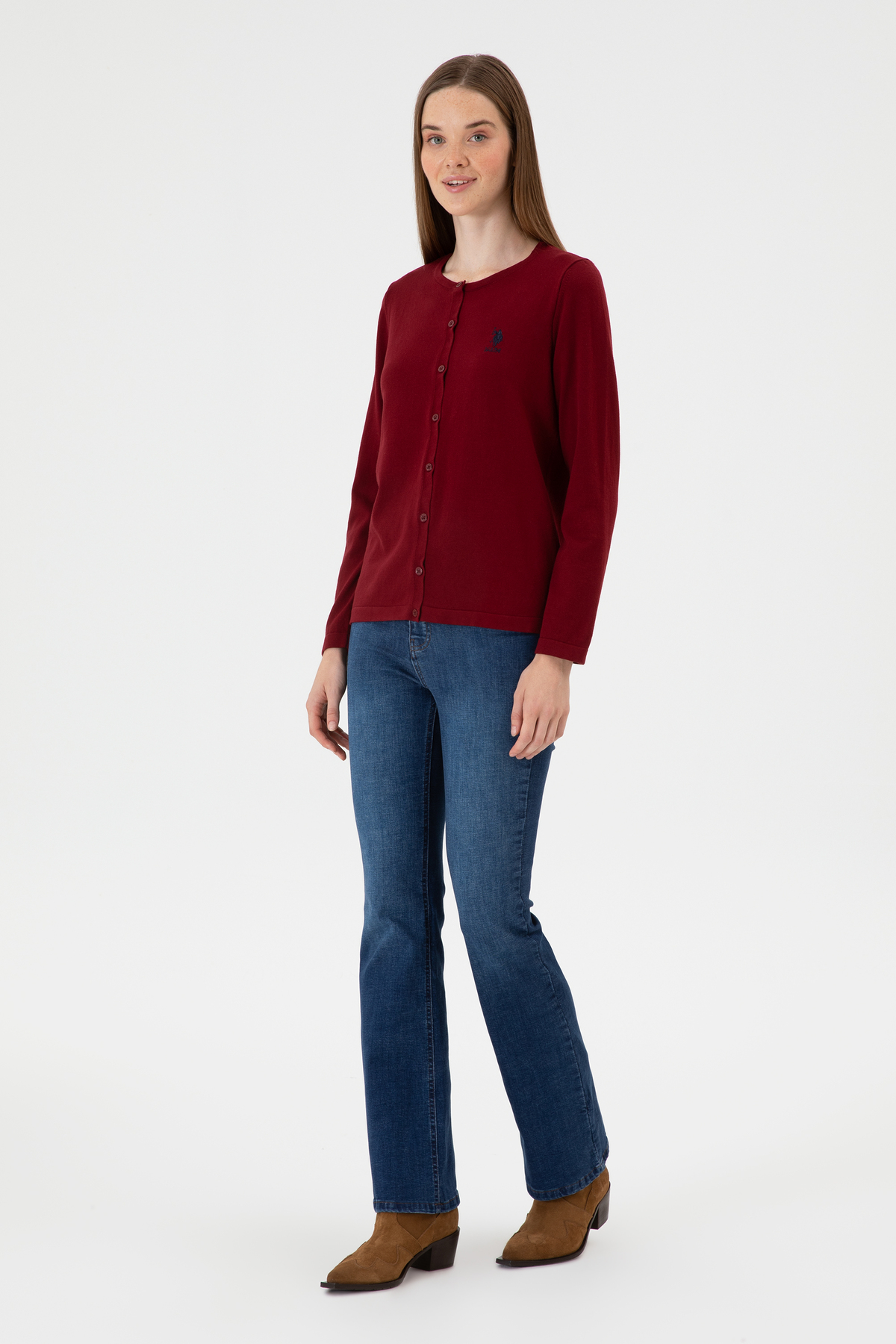 U.S. Polo Assn.  Kadın Bordo Basic Triko Hırka 50313624-VR014 - Görsel 4