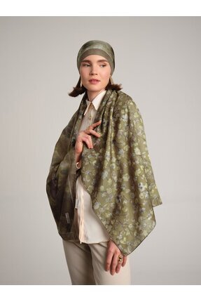 Ayshara Şakayık Koleksiyonu Adaçayı Çift Taraflı Şal