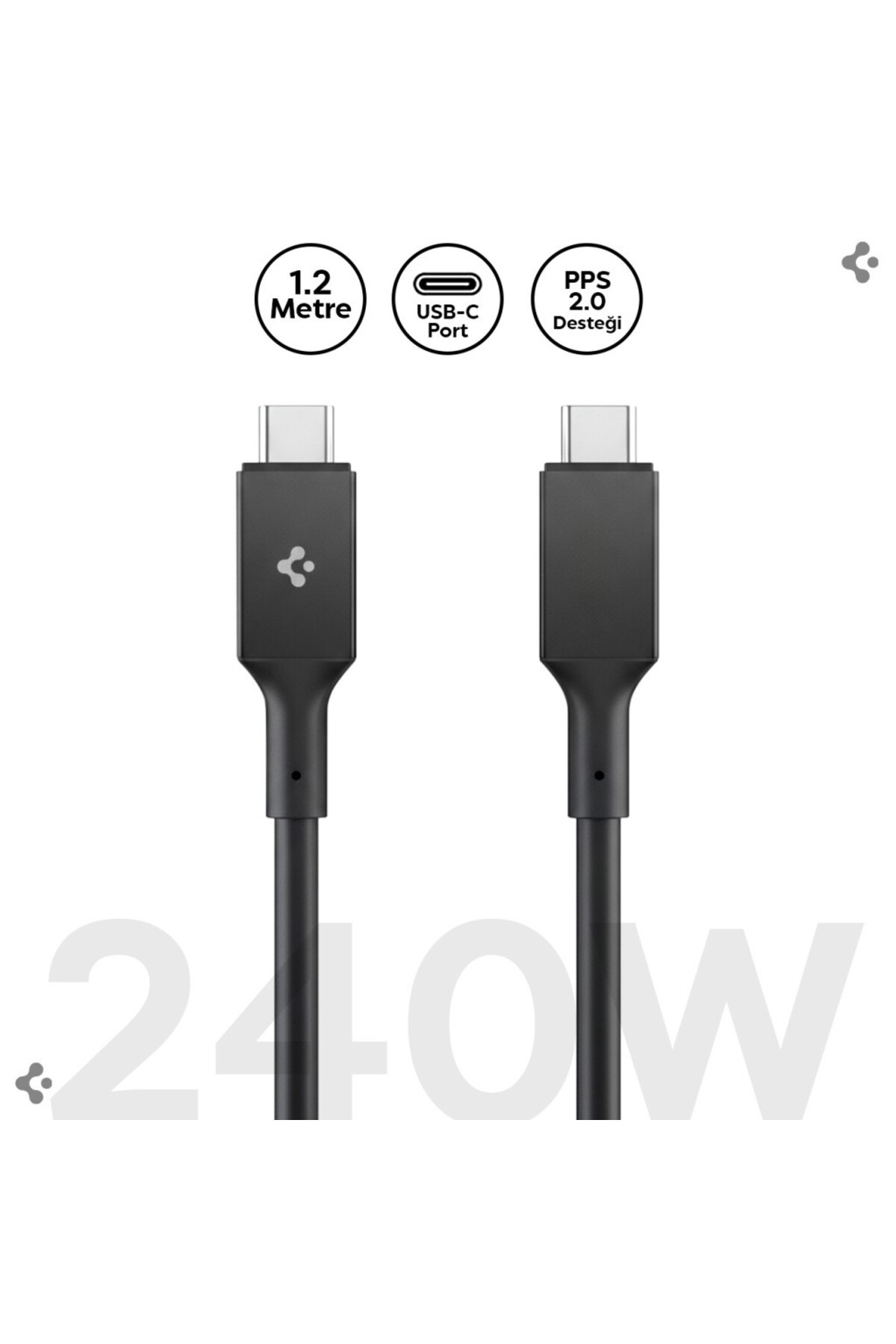 USB-C to USB-C 1.2 Meter Cable 240W Power/PPS 2.0 Super Fast Charging/40 Gbps Type-C Black - ACA09461