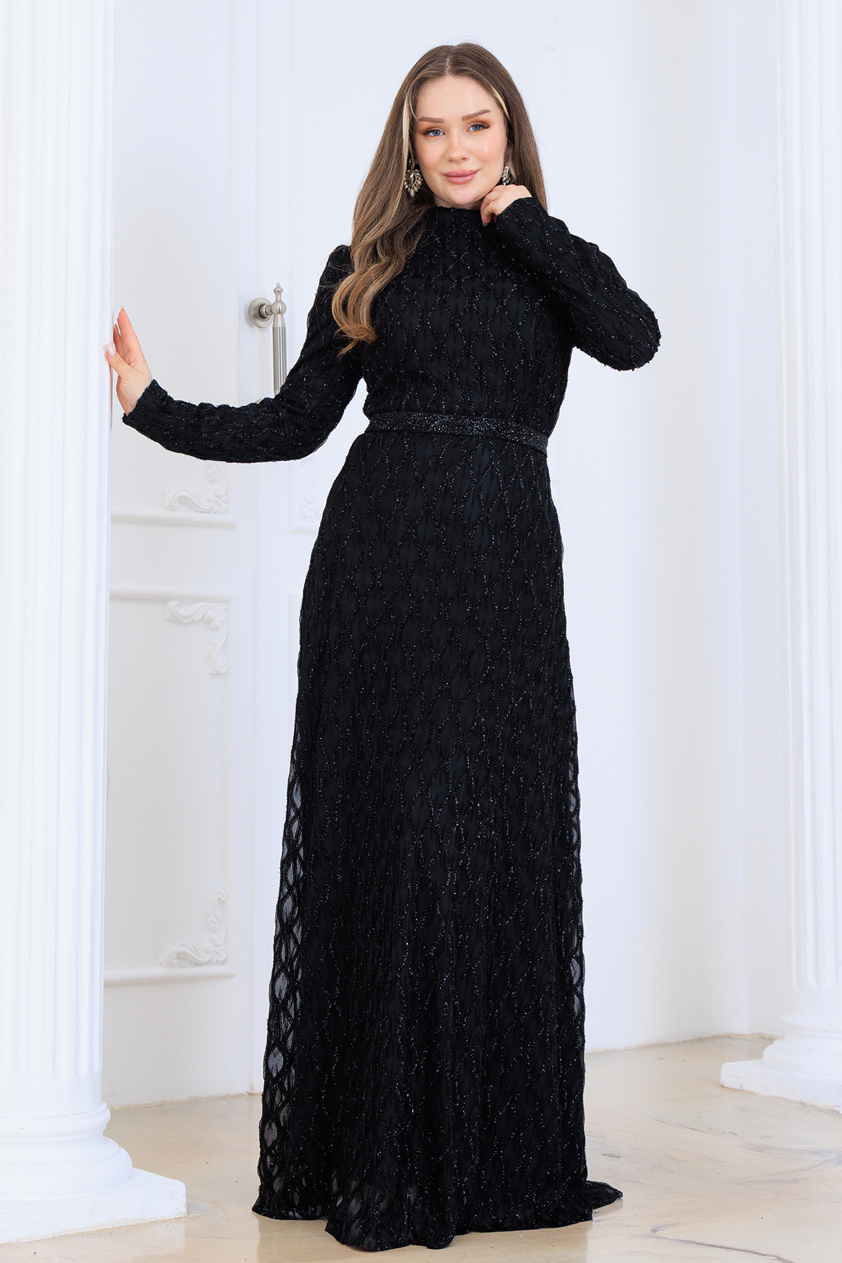 アールビバン　版画　BLACK DRESS マニャ子 Raika Moda Lina Plus Size Hijab Evening Dress- Trendyol