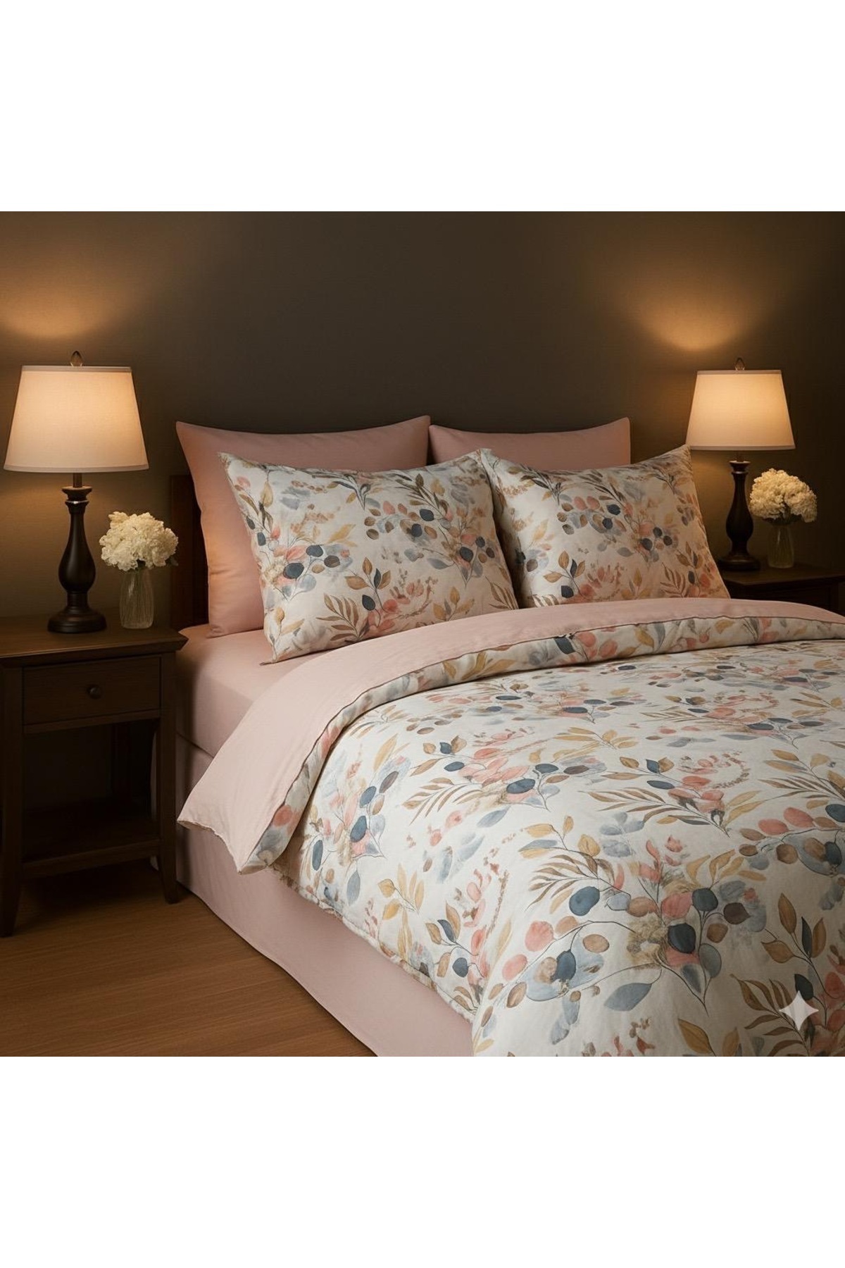 MyStory Home Двоспальний комплект постільної білизни з гумкою та простирадлом, евкаліпт, рожевий