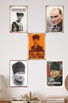 DURUSA Atatürk Portreli MDF Tablo , Poster Seti (5’li), Vintage Duvar Dekoru,...