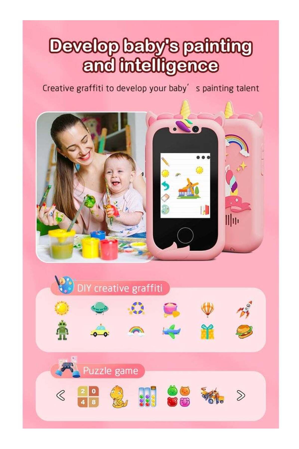 اسمارتفون اسباببازی کودکان با بازیهای آموزشی تکشاخ و کارت حافظه SD ۸ گیگابایتی