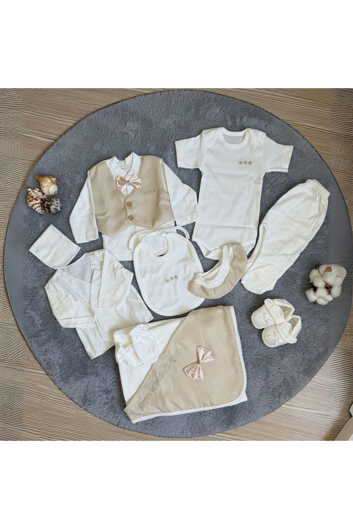 mini mia 10 Parça Erkek Bebek Krem-Kahve Düğün & Mevlüt Takımı Bebek Doğum Hediyesi Hastane Çıkışı fotoğrafı 2 (önizleme)