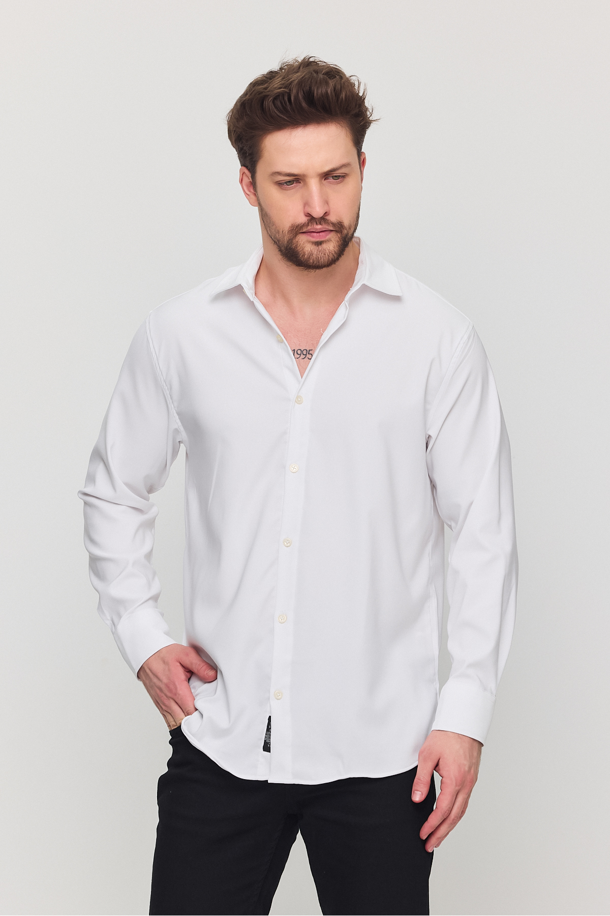 a02teks Oversize Men's White Shirt