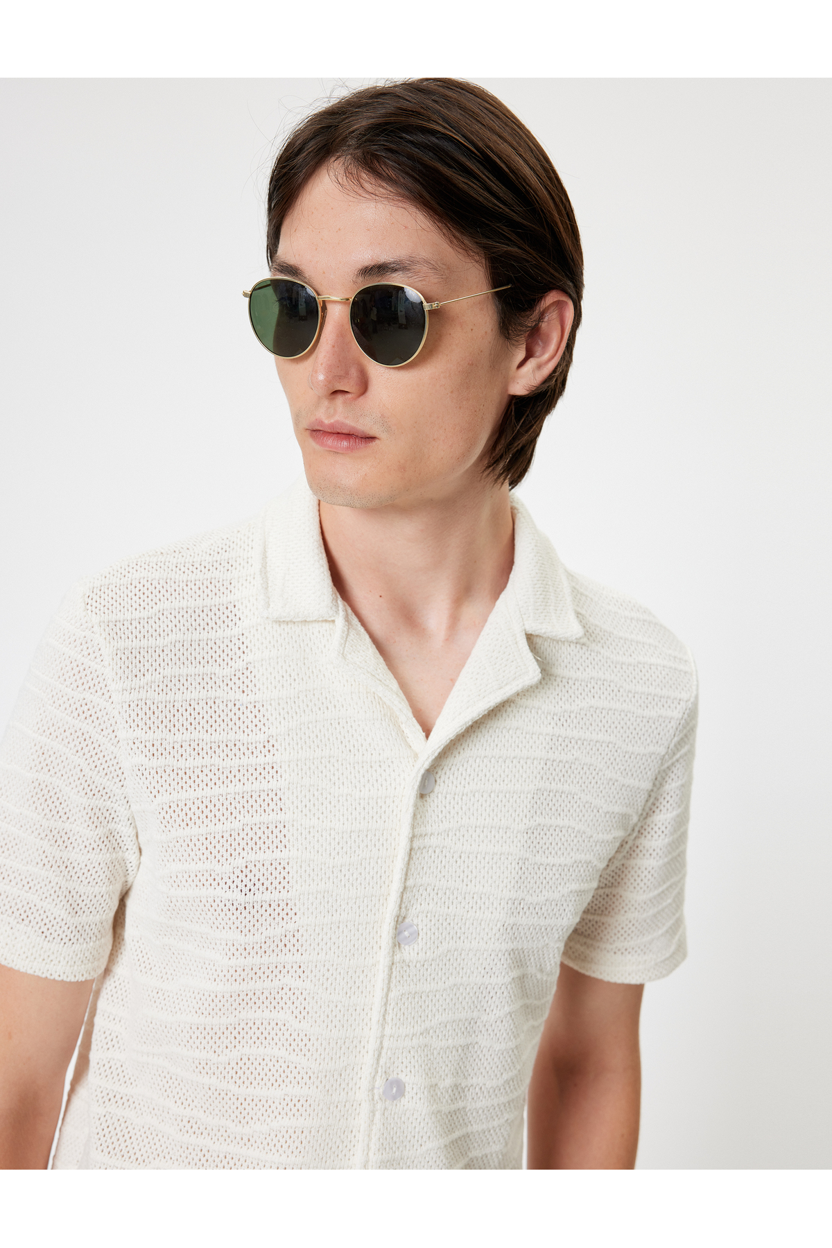 کوتون پیراهن قلاب‌بافی، آستین کوتاه، نیمه‌شفاف، بافت ترکیبی پنبه