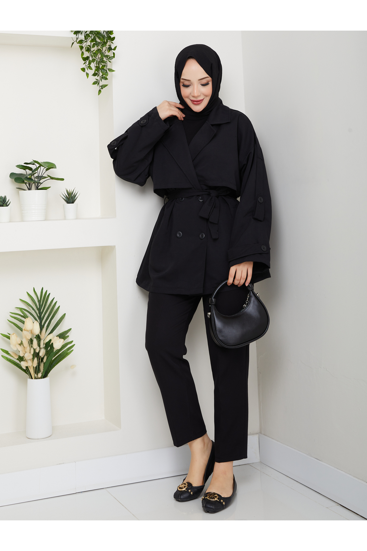 RACE FASHİON Düğme Detaylı Kemerli Oversize Trençkot RC853107 görsel 4