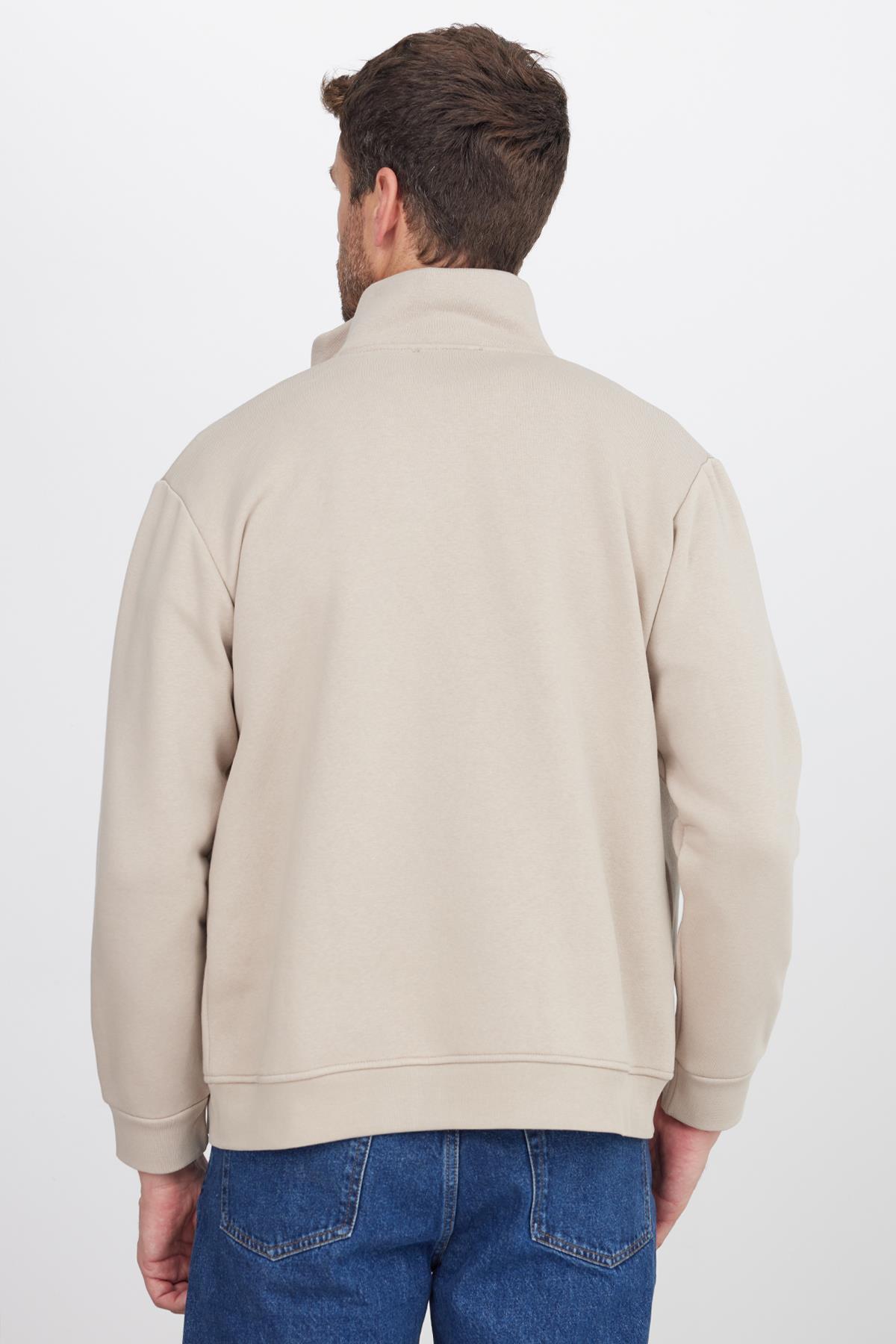 Tudors  Unisex Relax Fit Rahat Kesim Pamuklu 3 İplik İçi Polarlı Fermuarlı Cepli Taş Sweatshirt Hırka - Görsel 7