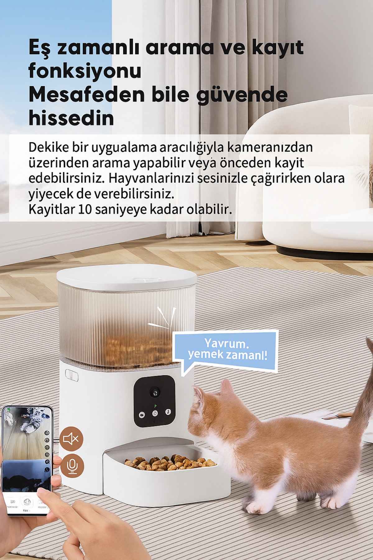 Fauna Pet Supplies (6L) Akıllı Kameralı Otomatik Kedi Köpek Mama Makinesi | Uzaktan Kontrol, Kamera, Taze Mama Sistemi fotoğrafı 3 (önizleme)