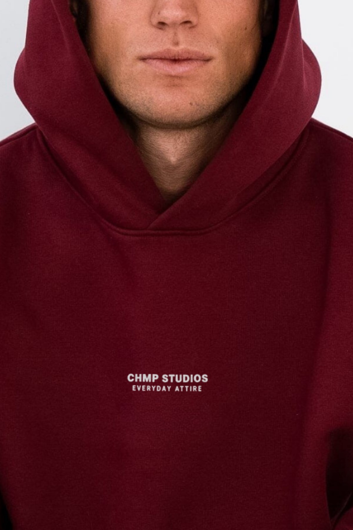 The Champ Clothing Erkek Oversize Sweatshirt Hoodie CHMP STUDIOS Baskılı Bordo, Kapüşonlu, Kanguru Cep, 3 İplik görsel 2