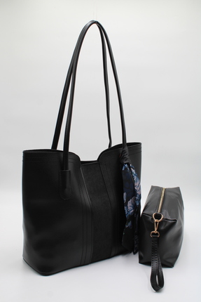 LASSO Kadın Siyah Büyük Boy Fular Detaylı Yavrulu El, Kol ve Omuz Çantası