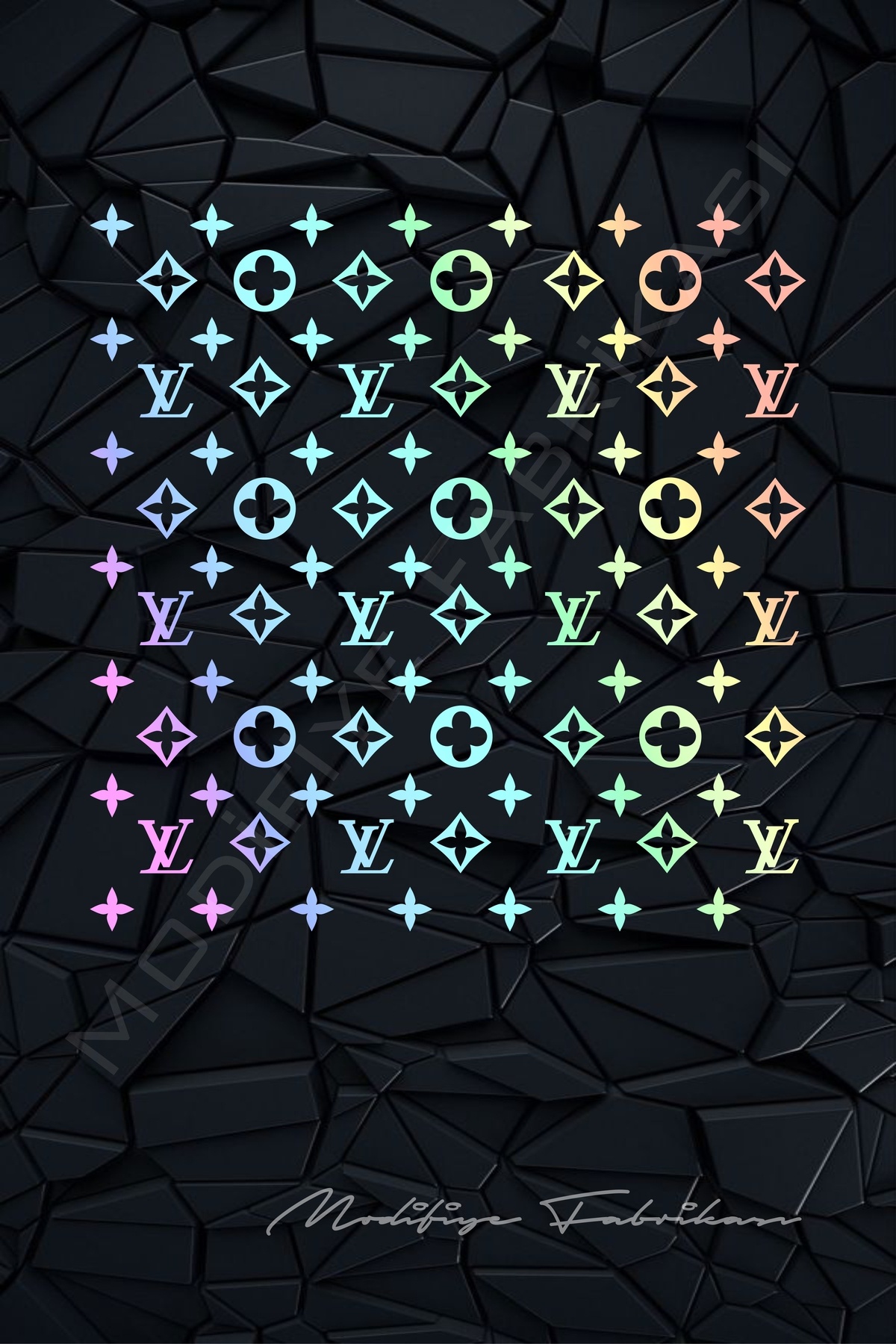 Modifiye Fabrikası LV Desen Sticker - Hologram - 25x25 Cm - Araç -Motor - Laptop - Kask Etiket