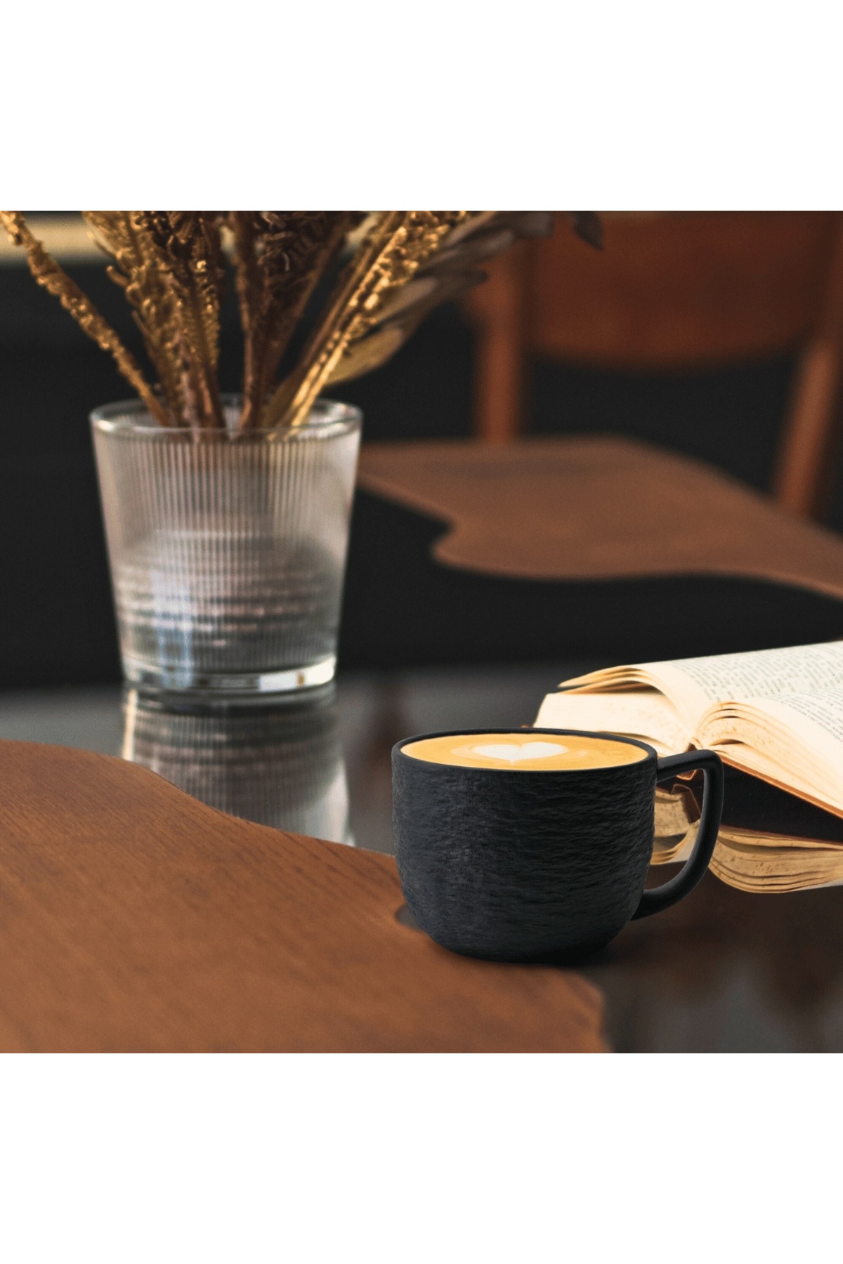 MIAMIO Set of 4 Caff latte cups, Oasis collection, ceramic, black
