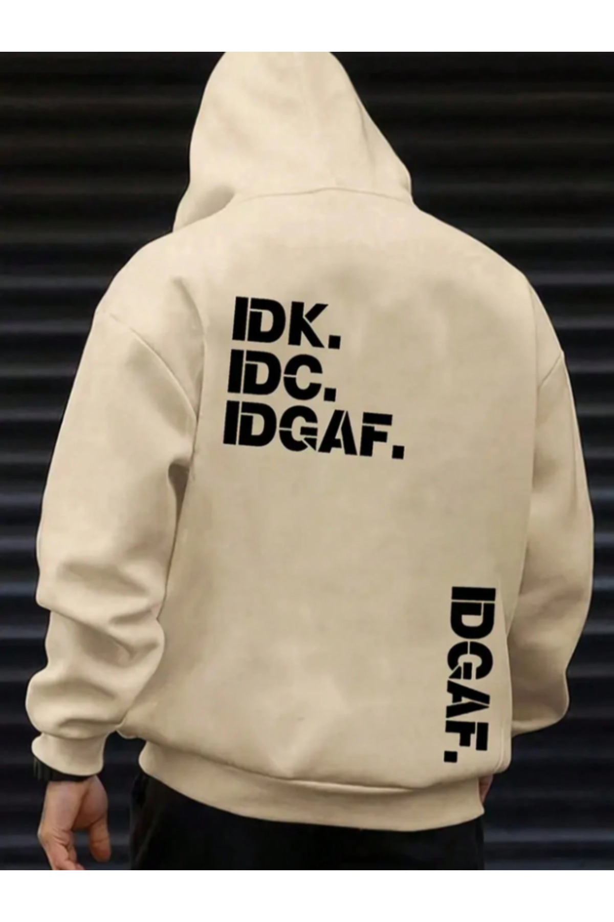 Unisex Erkek/Kadın IDGAF Renkli Özel Baskılı Pamuklu Oversize Kapüşonlu Sweatshirt — بژ IDGAF-KAPŞON-REVASSER- — تصویر 2 از 5