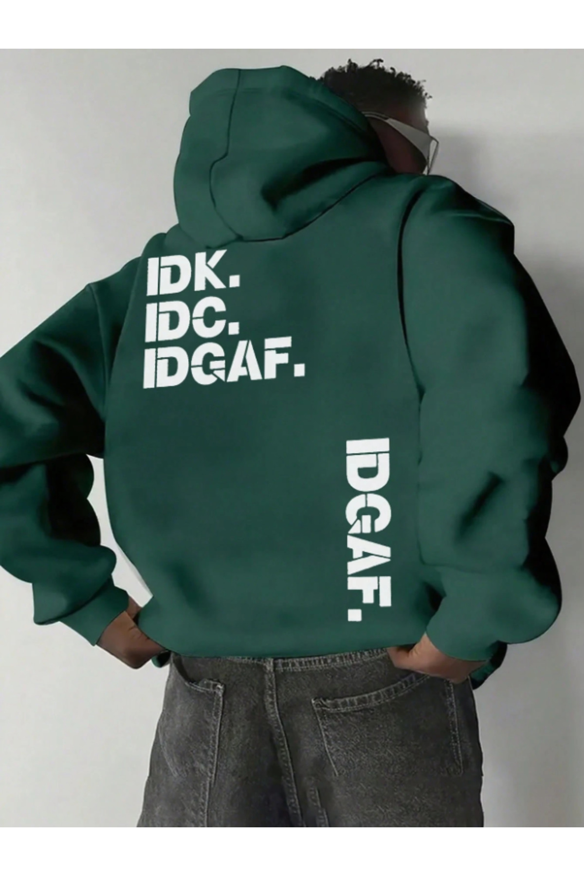 Unisex Erkek/Kadın IDGAF Renkli Özel Baskılı Pamuklu Oversize Kapüşonlu Sweatshirt — خاکی IDGAF-KAPŞON-REVASSER-