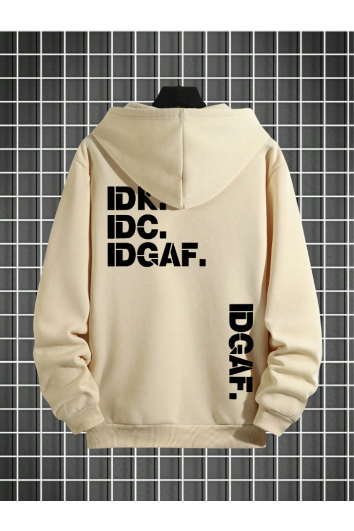 Unisex Erkek/Kadın IDGAF Renkli Özel Baskılı Pamuklu Oversize Kapüşonlu Sweatshirt — بژ IDGAF-KAPŞON-REVASSER- — تصویر 3 از 5