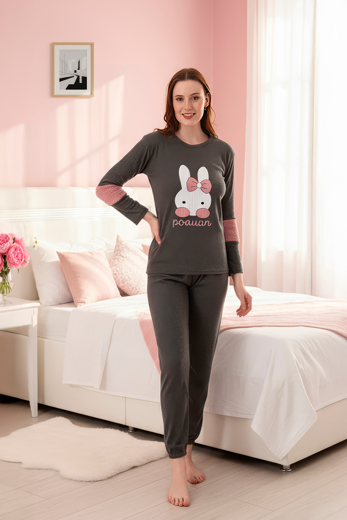 rindahomewear ЖІНОЧИЙ ПІЖАМНИЙ КОМПЛЕКТ З ДОВГИМИ РУКАВАМИ ТА ВИШИВКОЮ