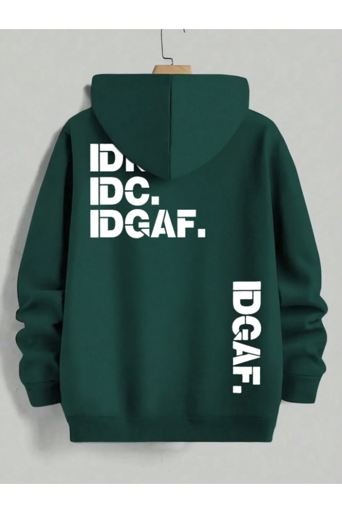 Unisex Erkek/Kadın IDGAF Renkli Özel Baskılı Pamuklu Oversize Kapüşonlu Sweatshirt — خاکی IDGAF-KAPŞON-REVASSER- — تصویر 3 از 5