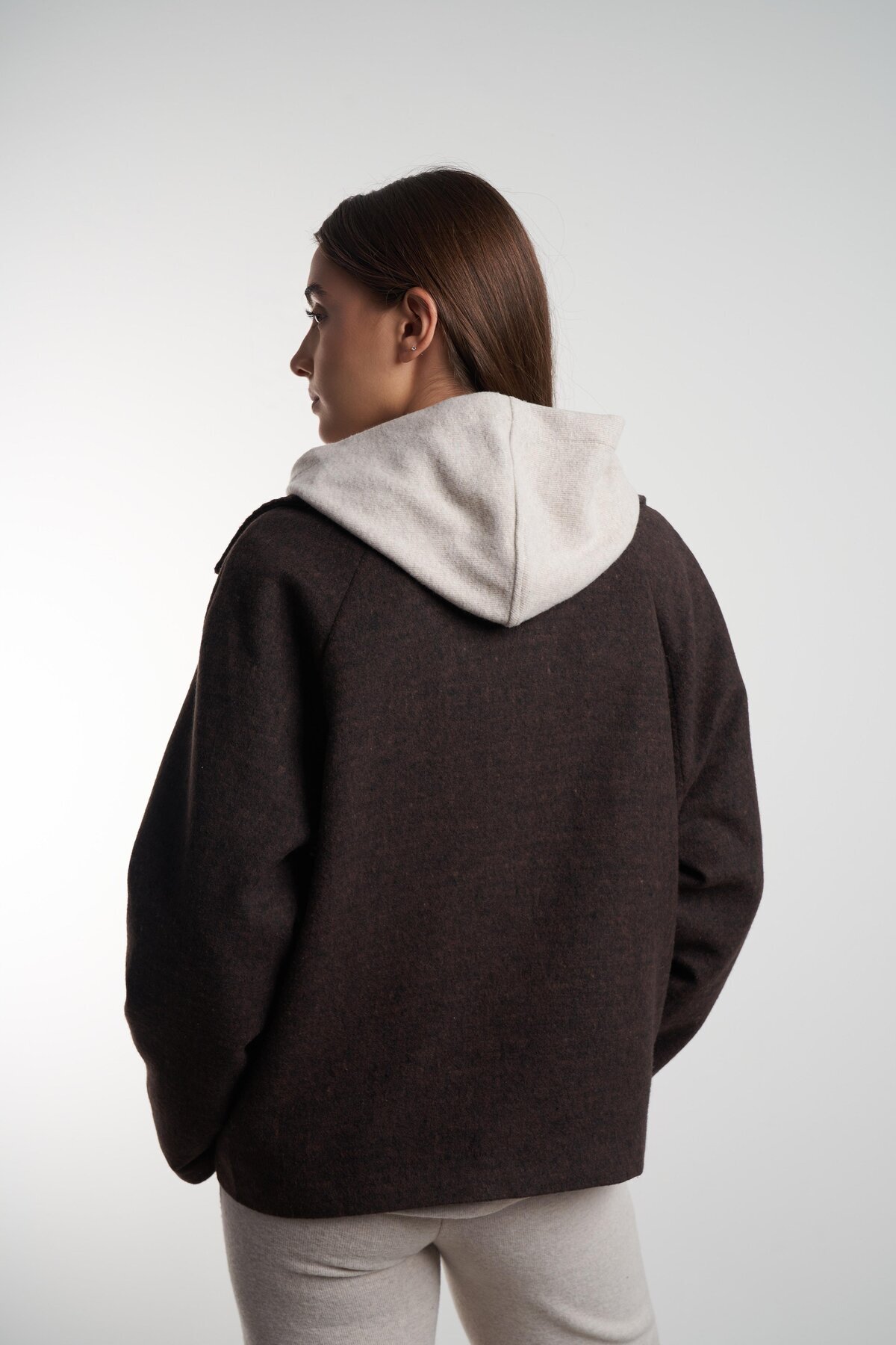 citycenterfashion Kadın Yakalı Astarlı Fermuar Kapama Kaşe Ceket/Kaban cty-abr-9057 görsel 3