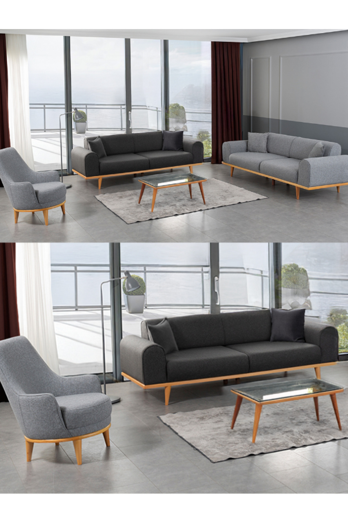 DİAVSE EV & YAŞAM Lotus Koltuk Takımı 3+3+1 Antrasit